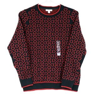 Charter Club Heart Pattern Sweater Black & Red – Medium